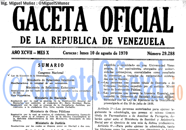 Gaceta Oficial 29288 del 10 Agosto 1970