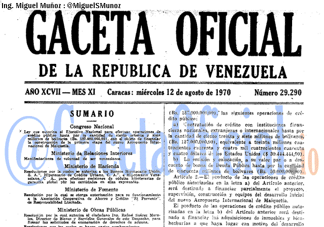 Gaceta Oficial 29290 del 12 Agosto 1970