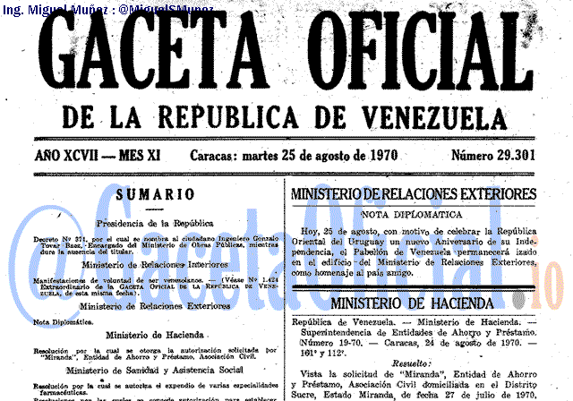 Gaceta Oficial 29301 del 25 Agosto 1970