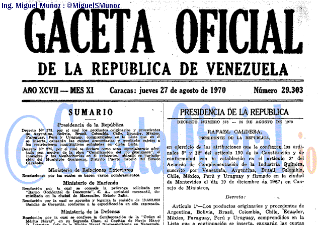 Gaceta Oficial 29303 del 27 Agosto 1970