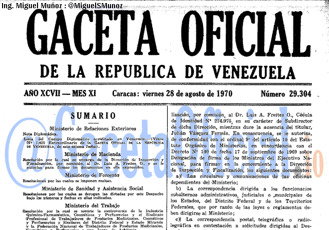 Gaceta Oficial 29304 del 28 Agosto 1970