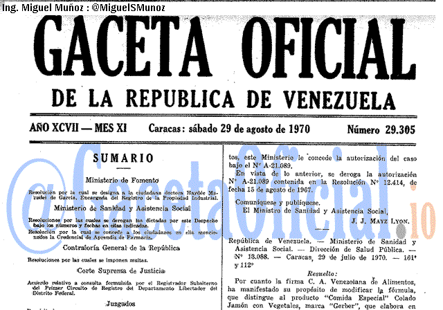 Gaceta Oficial 29305 del 29 Agosto 1970