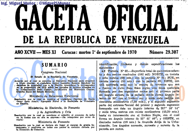 Gaceta Oficial 29307 del 1 Septiembre 1970