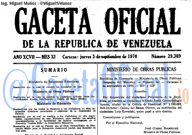 Gaceta Oficial 29309 del 3 Septiembre 1970