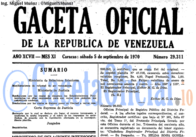 Gaceta Oficial 29311 del 5 Septiembre 1970