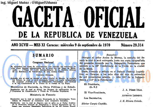 Gaceta Oficial 29314 del 9 Septiembre 1970
