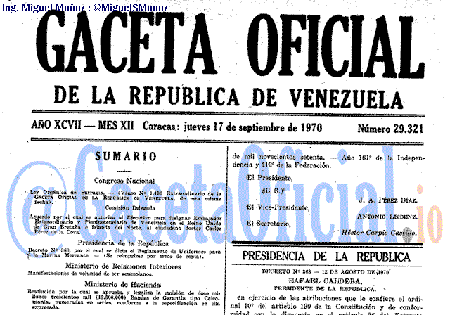 Gaceta Oficial 29321 del 17 Septiembre 1970