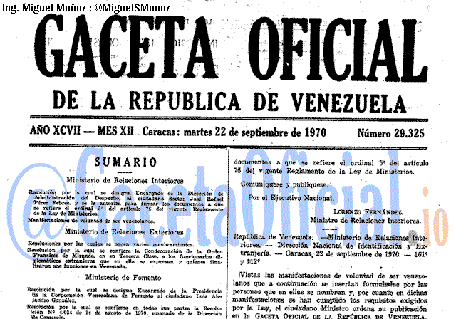 Gaceta Oficial 29325 del 22 Septiembre 1970