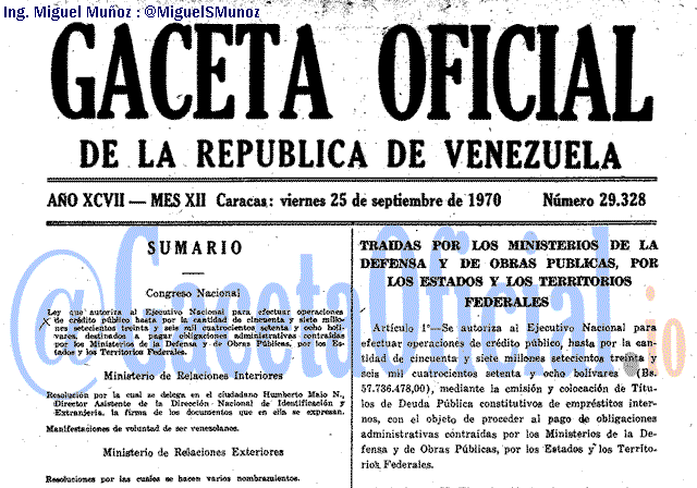 Gaceta Oficial 29328 del 25 Septiembre 1970