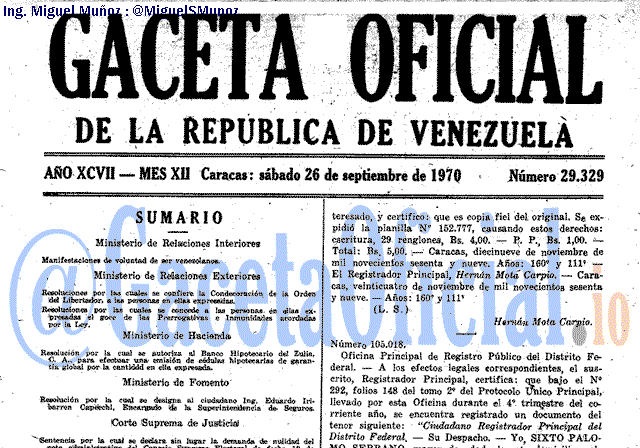 Gaceta Oficial 29329 del 26 Septiembre 1970
