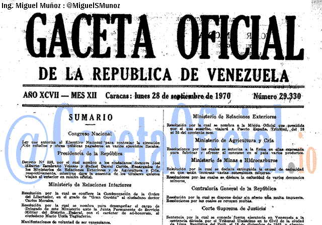 Gaceta Oficial 29330 del 28 Septiembre 1970