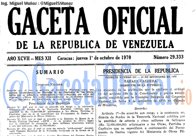 Gaceta Oficial 29333 del 1 Octubre 1970