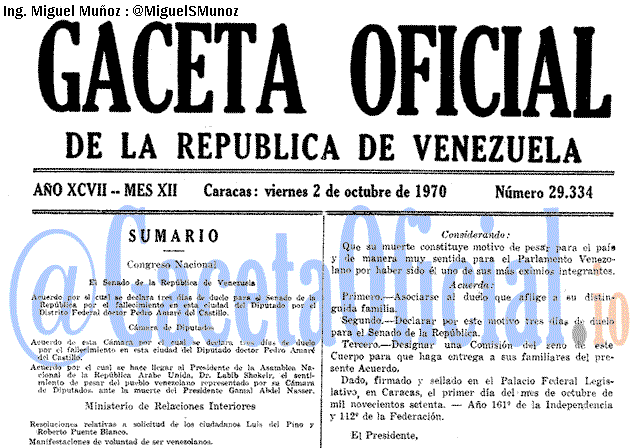 Gaceta Oficial 29334 del 2 Octubre 1970