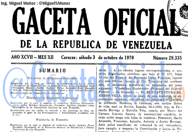 Gaceta Oficial 29335 del 3 Octubre 1970