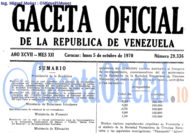 Gaceta Oficial 29336 del 5 Octubre 1970