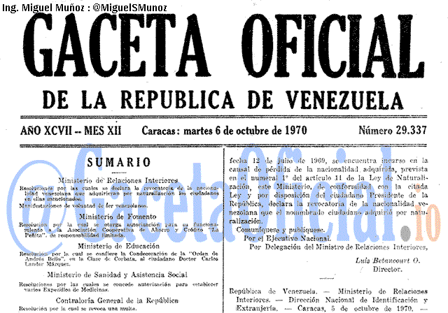 Gaceta Oficial 29337 del 6 Octubre 1970