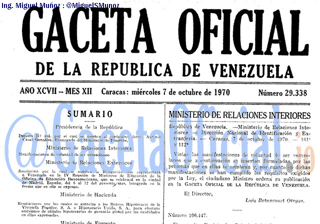 Gaceta Oficial 29338 del 7 Octubre 1970