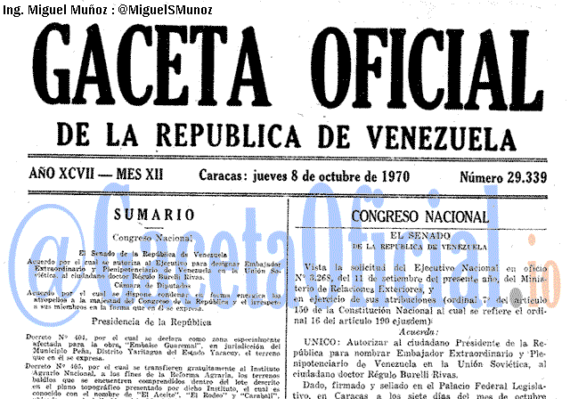 Gaceta Oficial 29339 del 8 Octubre 1970