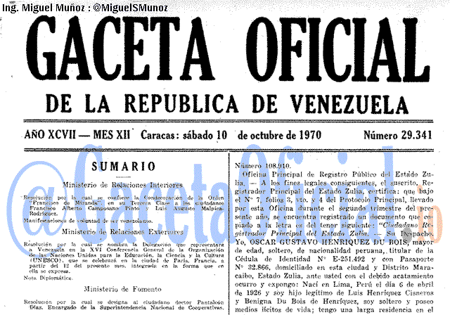 Gaceta Oficial 29341 del 10 Octubre 1970