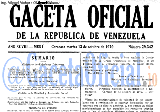 Gaceta Oficial 29342 del 13 Octubre 1970