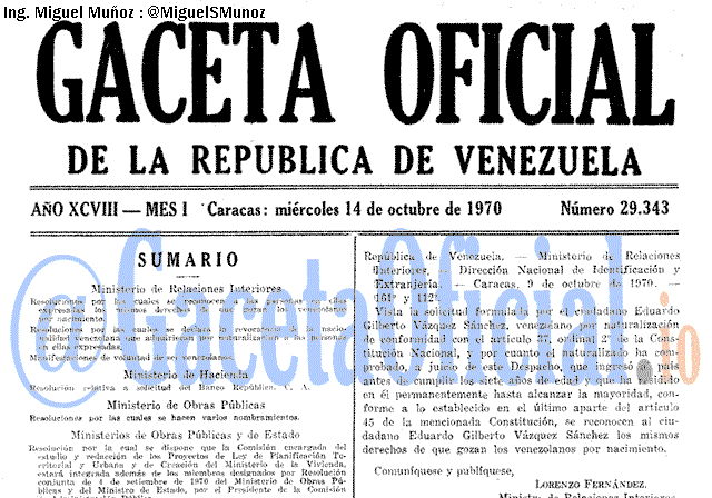 Gaceta Oficial 29343 del 14 Octubre 1970
