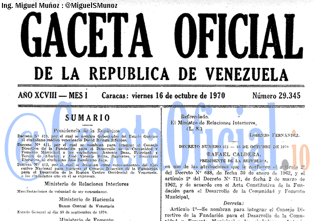Gaceta Oficial 29345 del 16 Octubre 1970
