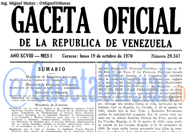 Gaceta Oficial 29347 del 19 Octubre 1970