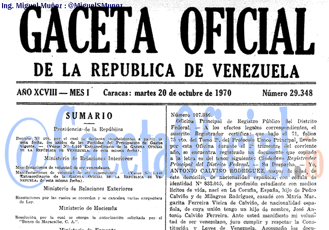 Gaceta Oficial 29348 del 20 Octubre 1970