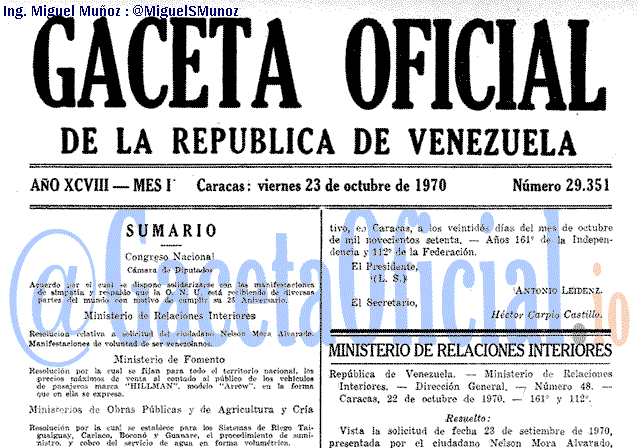 Gaceta Oficial 29351 del 23 Octubre 1970