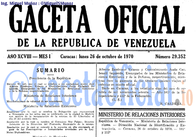 Gaceta Oficial 29352 del 26 Octubre 1970