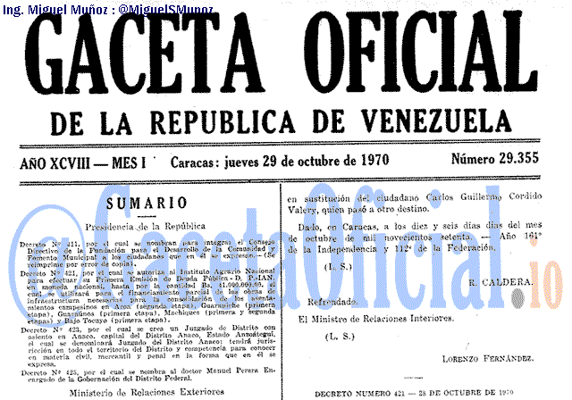 Gaceta Oficial 29355 del 29 Octubre 1970