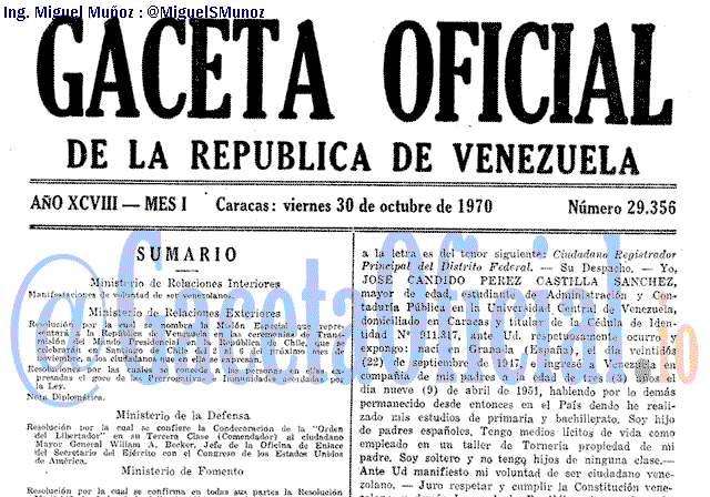 Gaceta Oficial 29356 del 30 Octubre 1970
