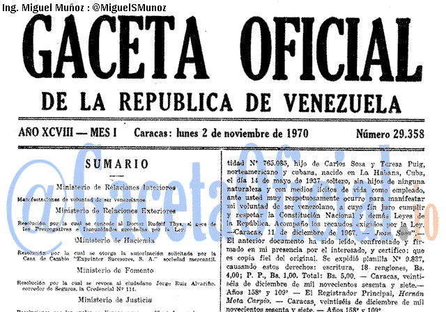 Gaceta Oficial 29358 del 2 Noviembre 1970