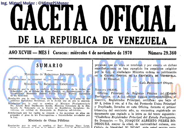 Gaceta Oficial 29360 del 4 Noviembre 1970