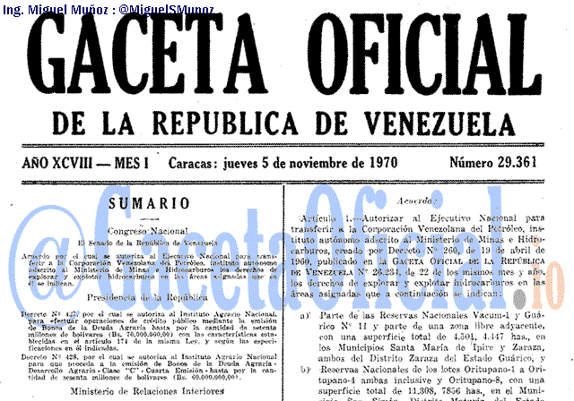 Gaceta Oficial 29361 del 5 Noviembre 1970