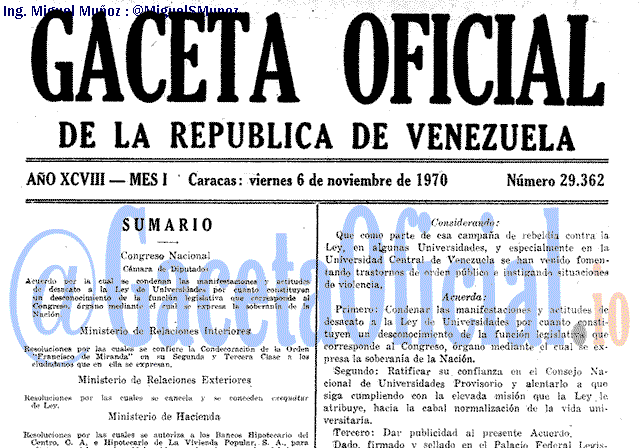 Gaceta Oficial 29362 del 6 Noviembre 1970