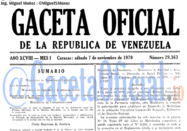 Gaceta Oficial 29363 del 7 Noviembre 1970