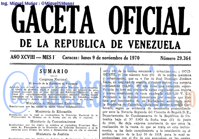 Gaceta Oficial 29364 del 9 Noviembre 1970