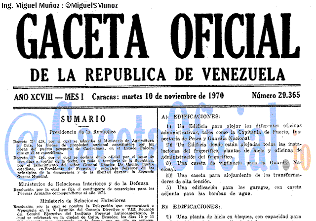 Gaceta Oficial 29365 del 10 Noviembre 1970