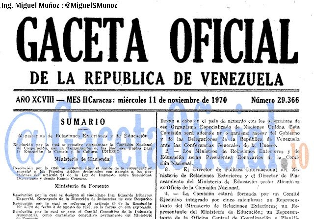 Gaceta Oficial 29366 del 11 Noviembre 1970