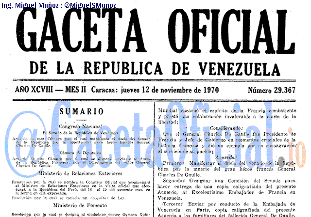 Gaceta Oficial 29367 del 12 Noviembre 1970