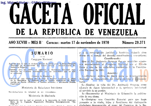 Gaceta Oficial 29371 del 17 Noviembre 1970