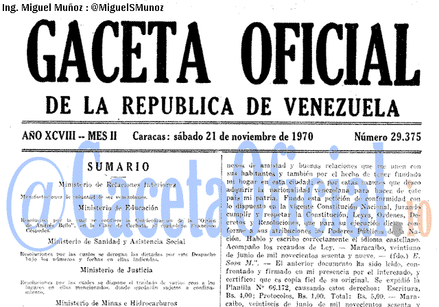 Gaceta Oficial 29375 del 21 Noviembre 1970