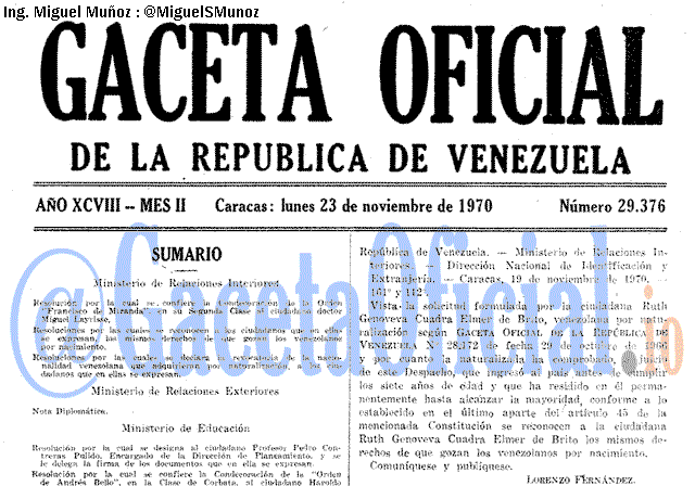 Gaceta Oficial 29376 del 23 Noviembre 1970
