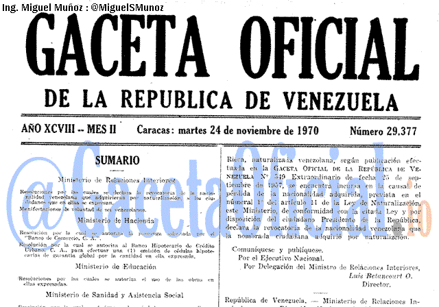 Gaceta Oficial 29377 del 24 Noviembre 1970