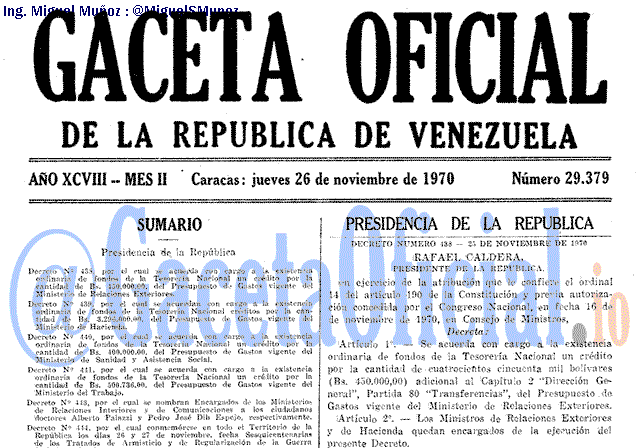Gaceta Oficial 29379 del 26 Noviembre 1970