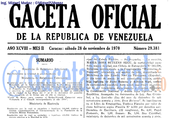 Gaceta Oficial 29381 del 28 Noviembre 1970