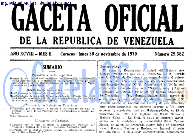 Gaceta Oficial 29382 del 30 Noviembre 1970