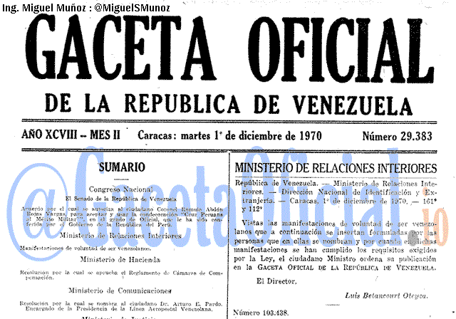 Gaceta Oficial 29383 del 1 Diciembre 1970