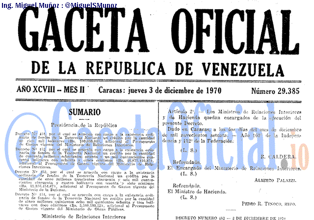 Gaceta Oficial 29385 del 3 Diciembre 1970